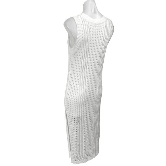 NWT Cupshe White Crochet Open Knit Sleeveless Midi Tank Coverup Sweater Dress S - Picture 2 of 3